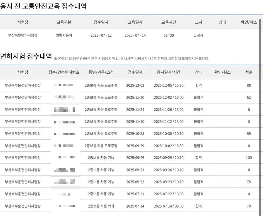 🚙 11수생의 2종 운전면허 취득기 | 부산 북부운전면허시험장, 드라이빙존, 덕포자동차운전학원, 총 비용, 점수확인방법